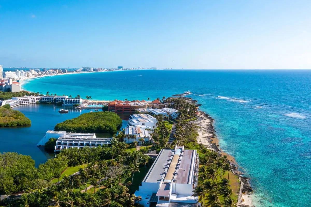 aerial view of where the nichupte bridge will be built in cancun