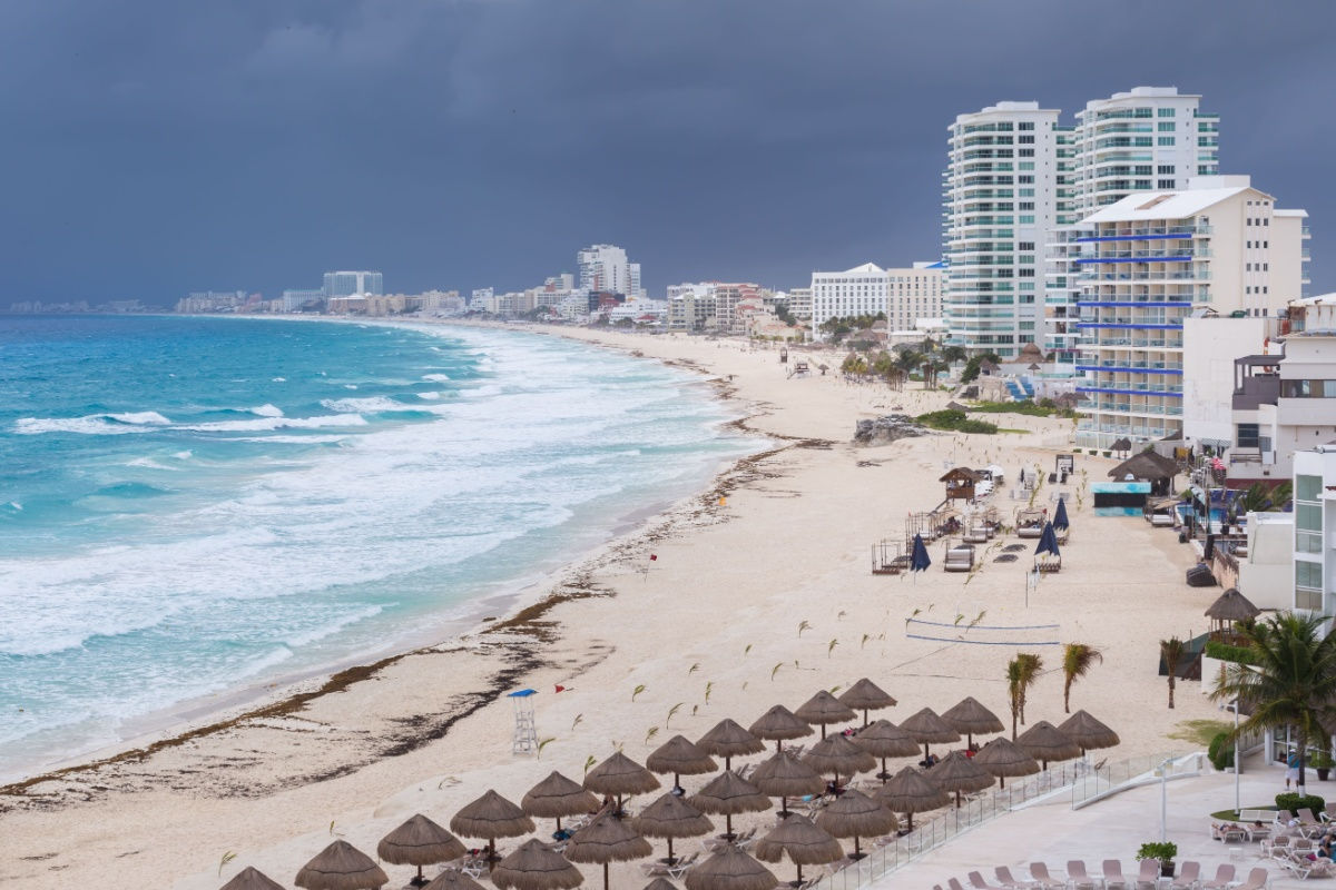 storm clouds approaching cancun and the mexican caribbean 