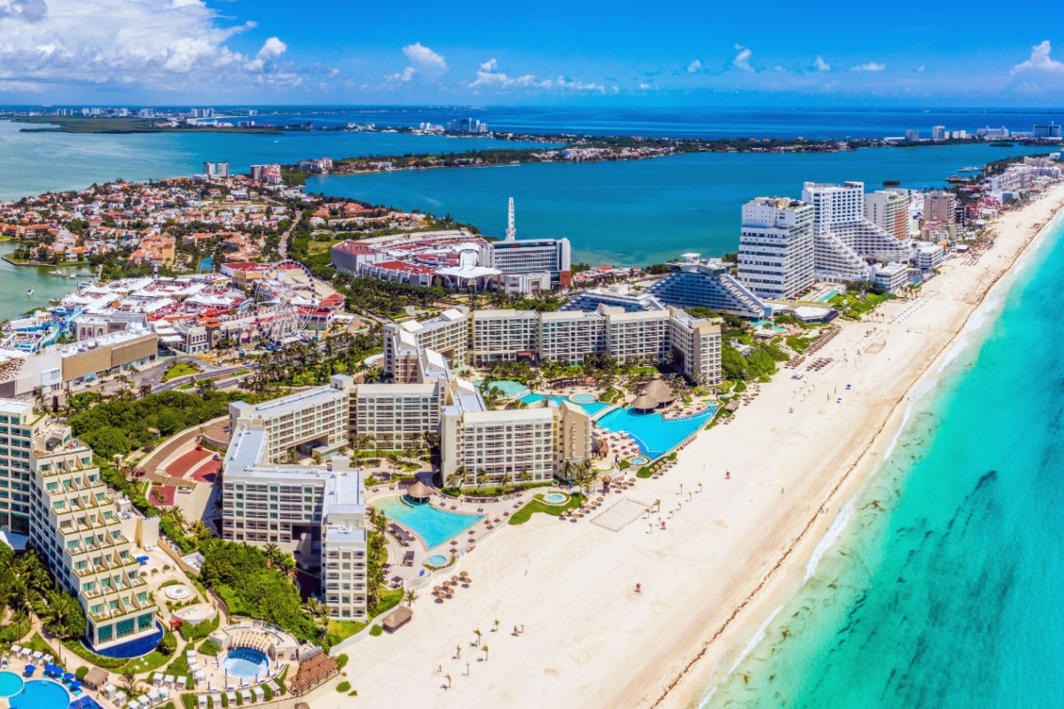 aerial view of cancun resort zone with streets