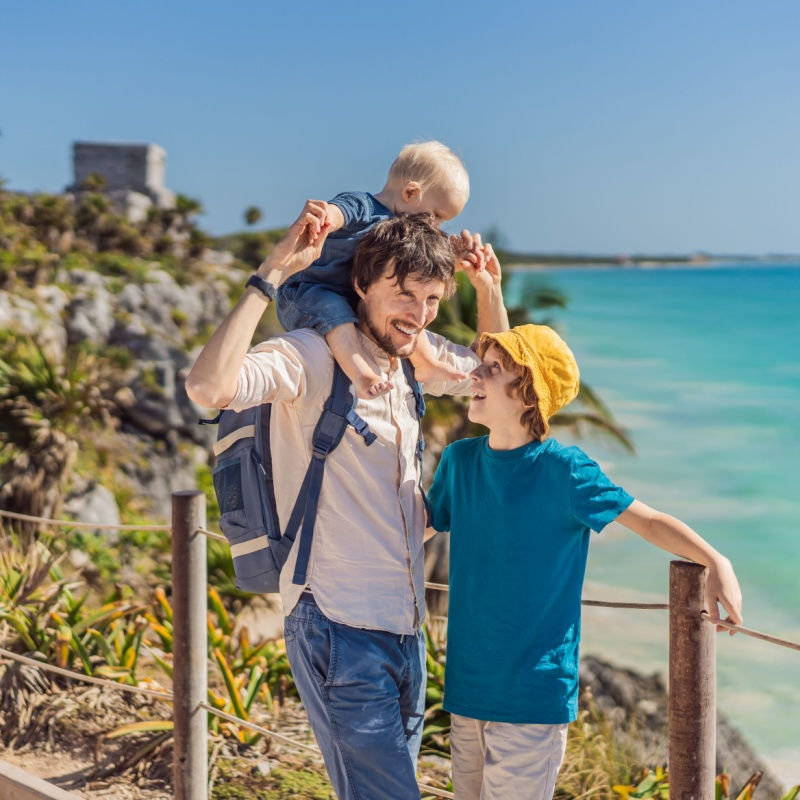 a tulum family exploring ruins