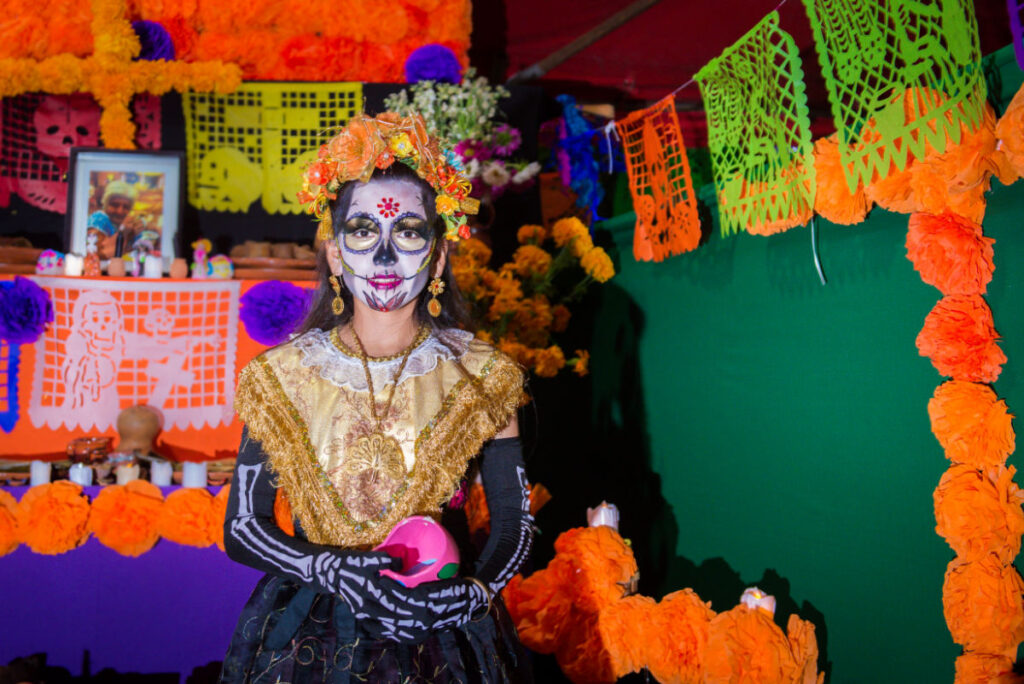 Woman Dressed for Day of the Dead Celebrations in Cancun, Mexico