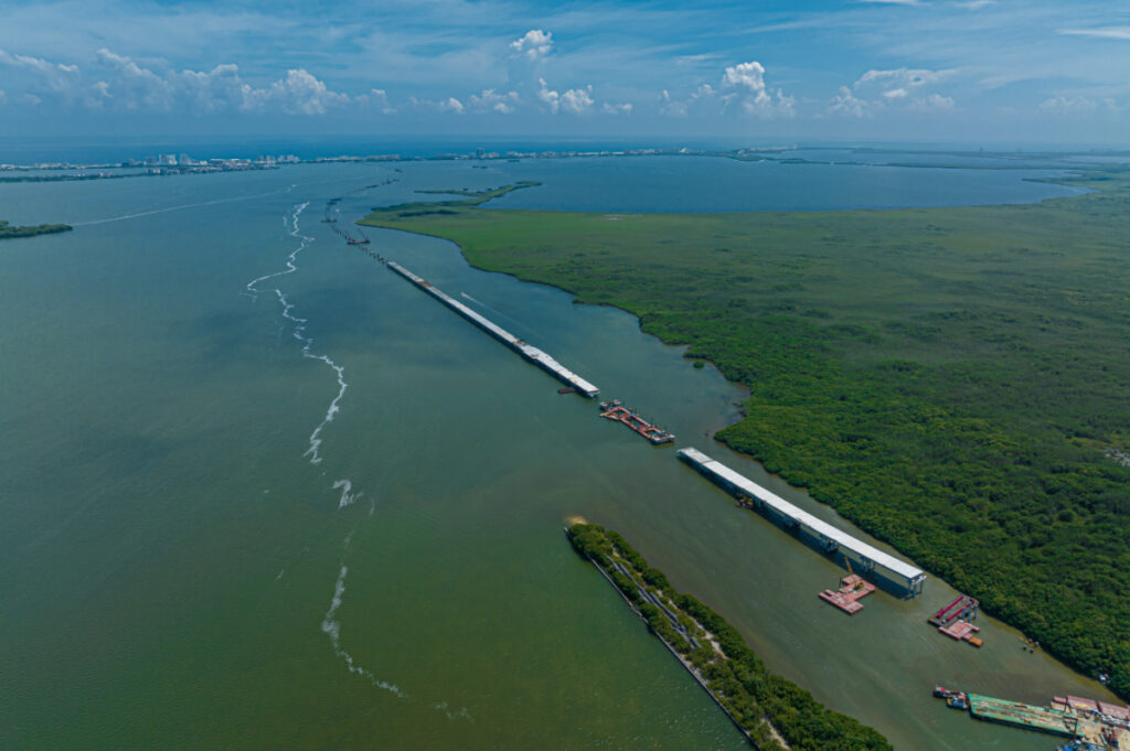 Aerial View of the Area Where the Nichupte Lagoon Bridge is Being Built in Cancun, Mexico