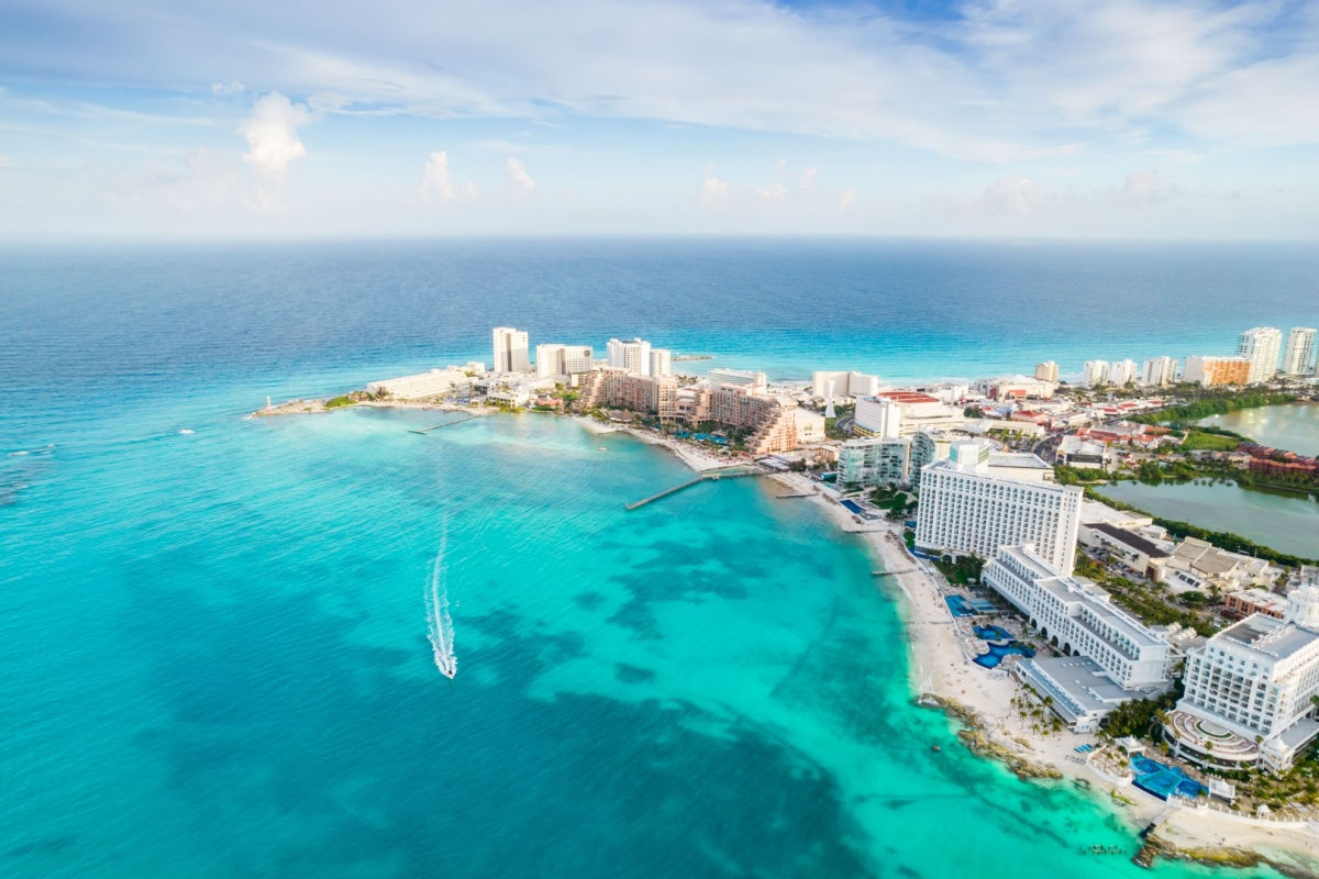 aerial view of the cancun resort zone 