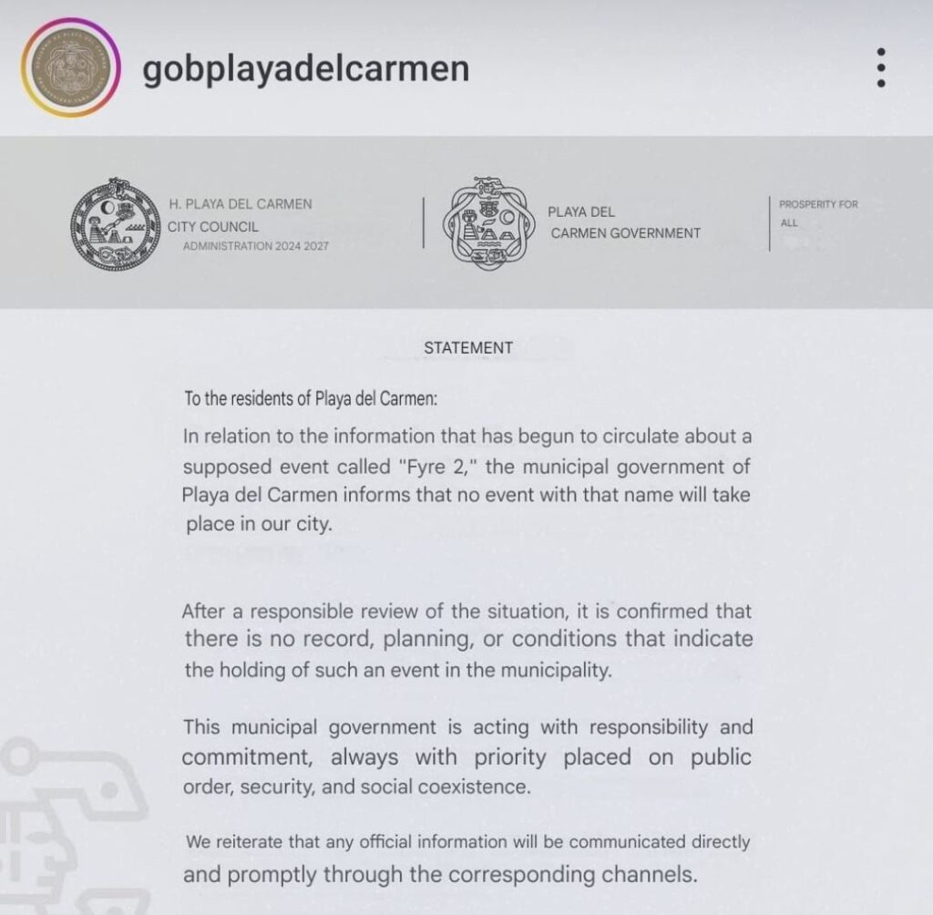 Statement From Playa Del Carmen Officials