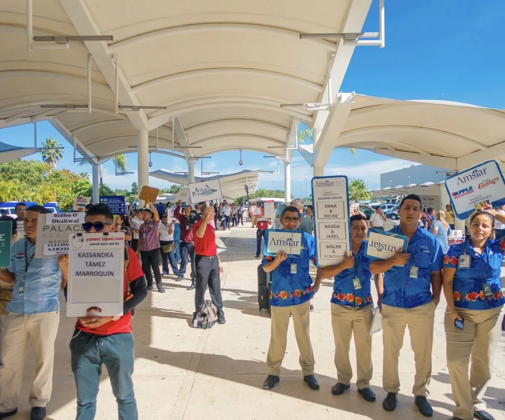 Transport waits for passengers at Cancun airport