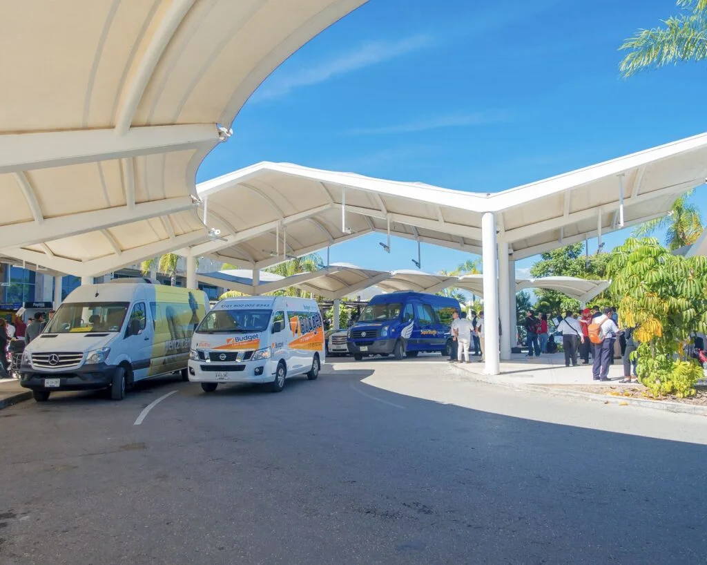 Tour vans at Cancun airport