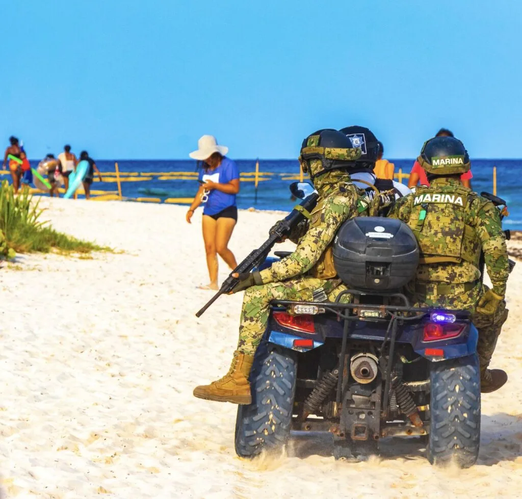 Soldiers on beach in Cancun