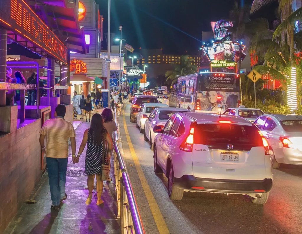 Tourists walking in Cancun hotel zone