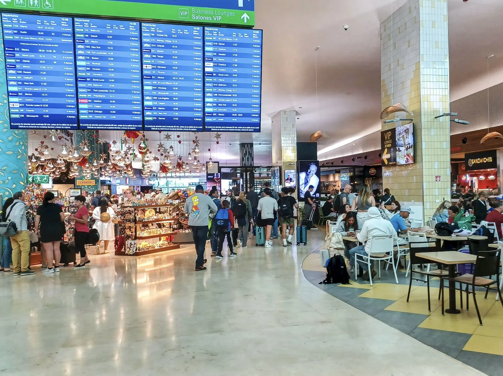Passengers inside Cancun airport