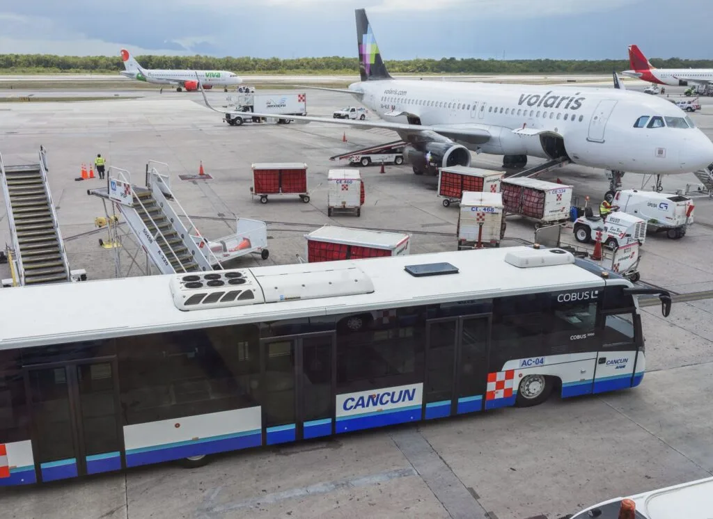 Bus waits for passengers at cancun airport