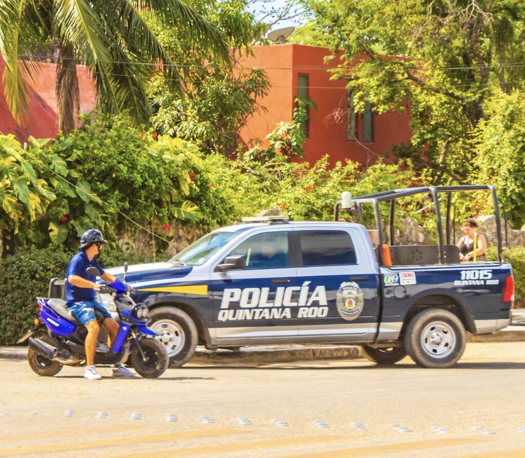 Police truck in Tulum