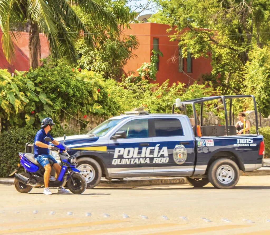 Police truck in Tulum