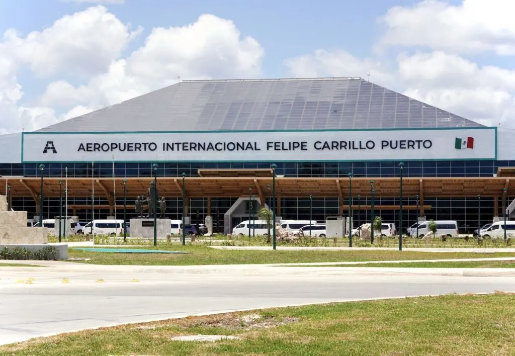 The new Tulum International Airport features a modern passenger terminal with Mayan inspired architecture