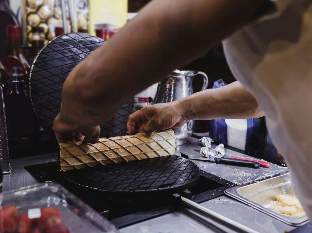 preparing Marquesitas mexican dessert traditional in Yucatan and Cancun
