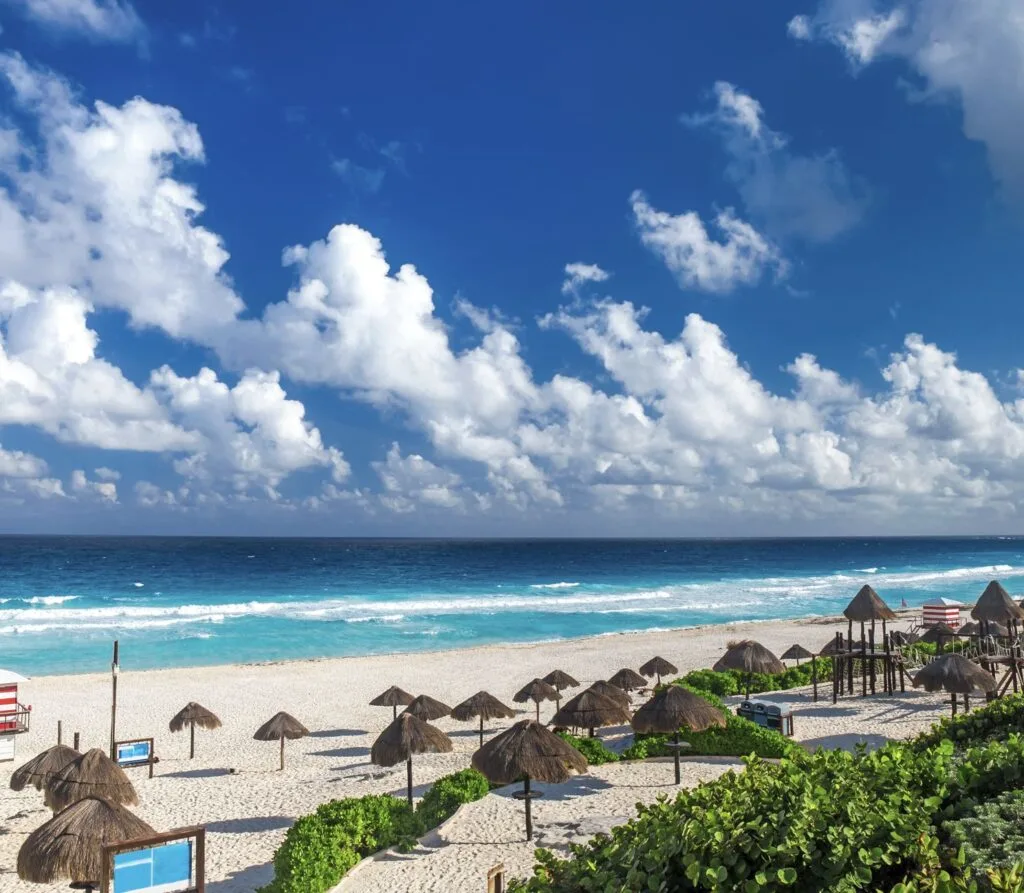 Delfines beach blue sky sunny day Cancun