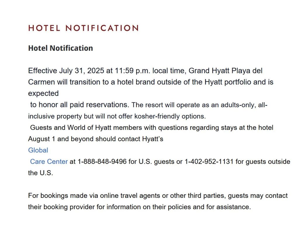 Hyatt Notification for guests