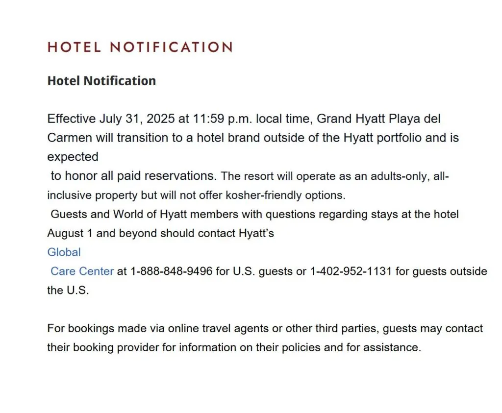 Hyatt Notification for guests