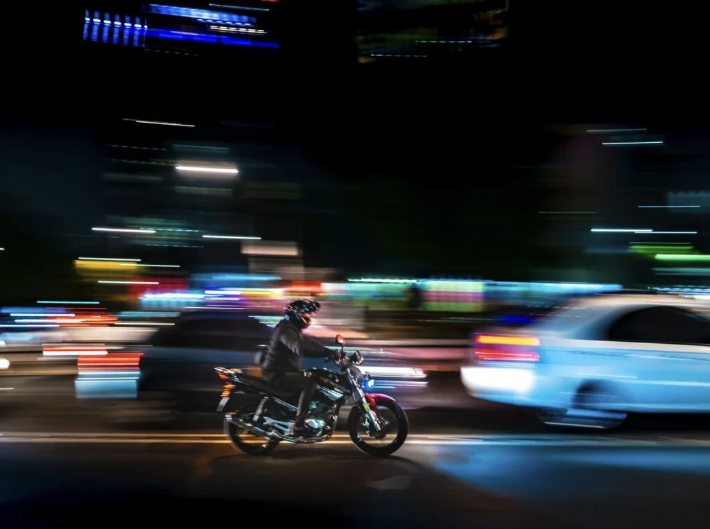 Motorcycle going fast at night in cancun