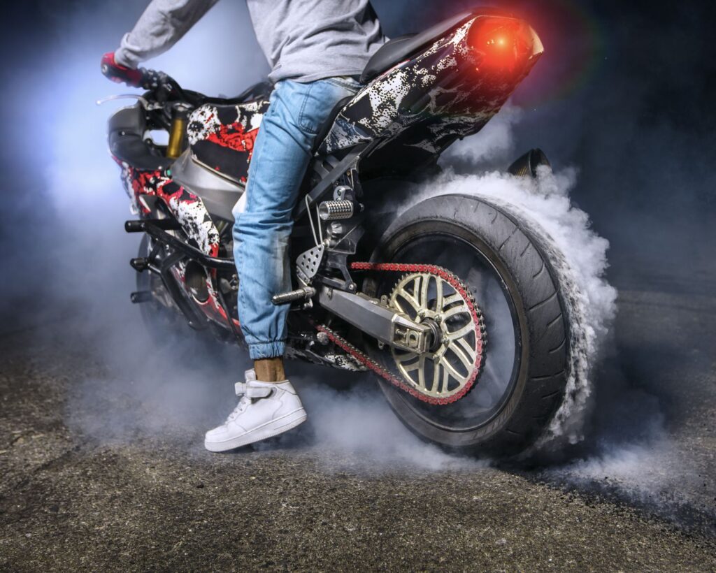 Motorcycle stunt at night