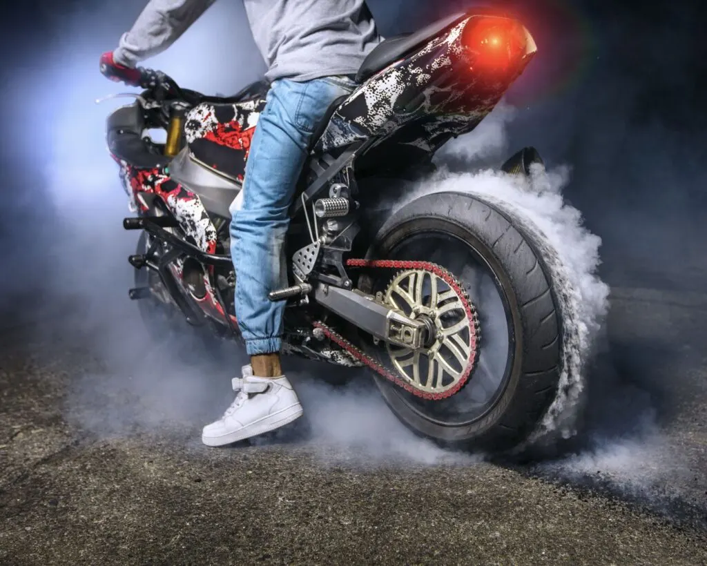 Motorcycle stunt at night