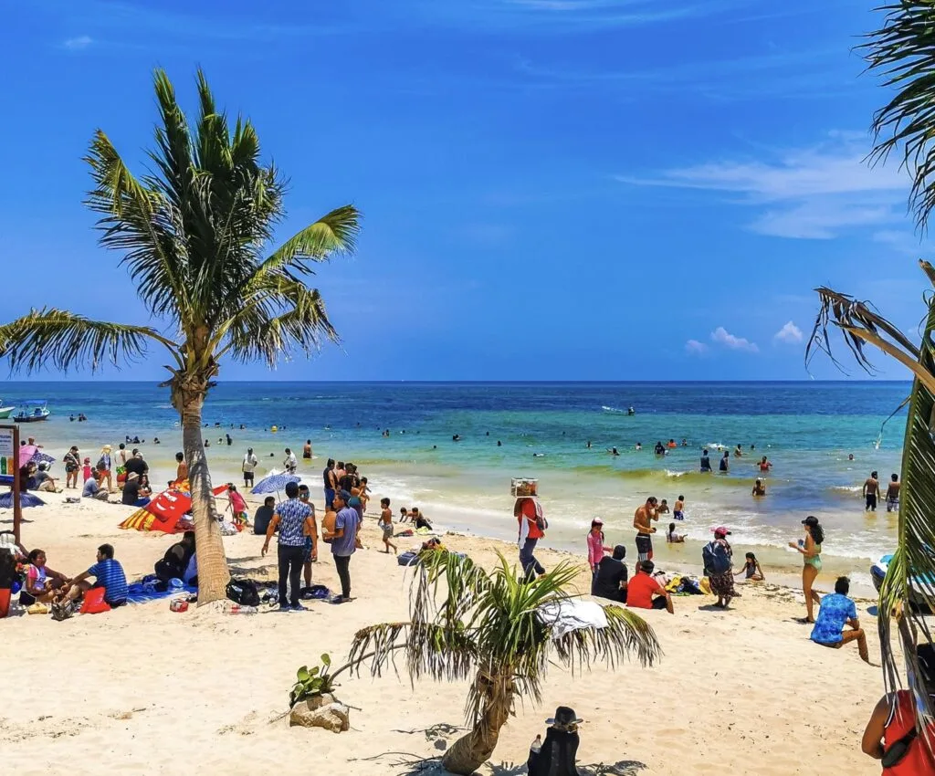 Busy beach near Cancun