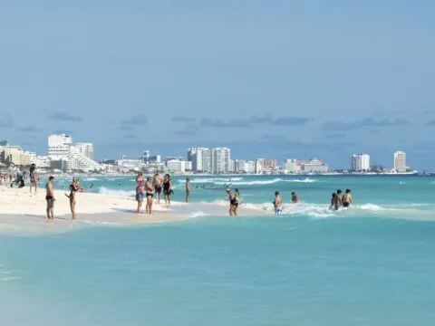 Busy hotel zone beach Cancun