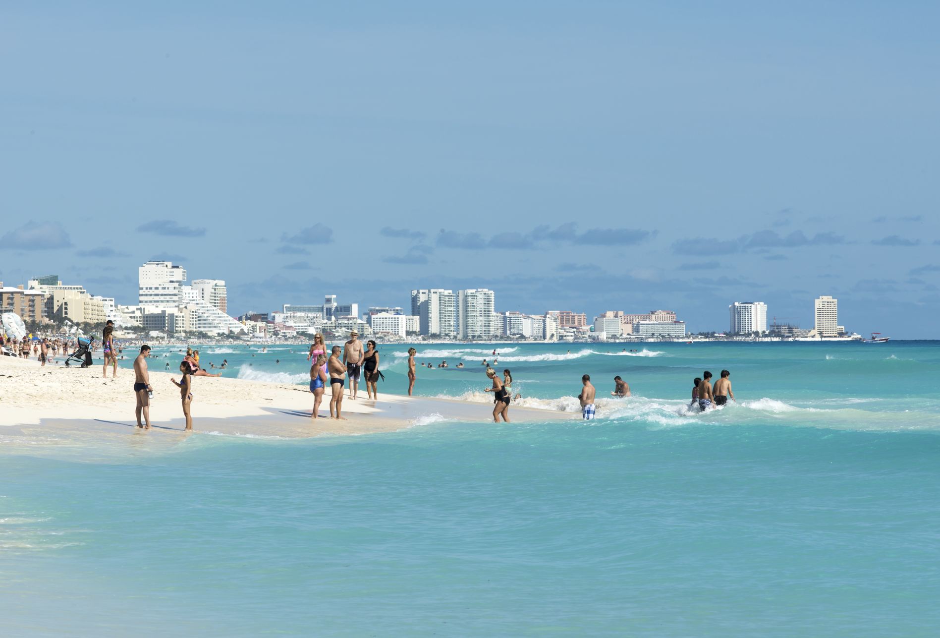 Busy hotel zone beach Cancun