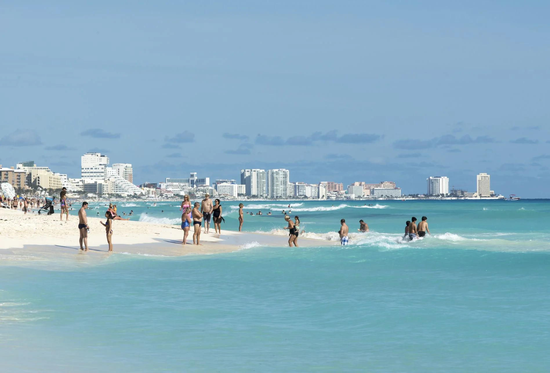 Busy hotel zone beach Cancun