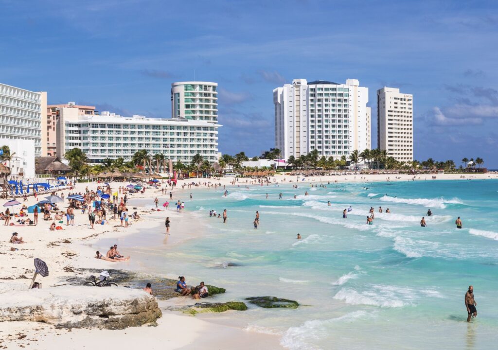 Cancun Beaches Filled with tourists in Hotel zone