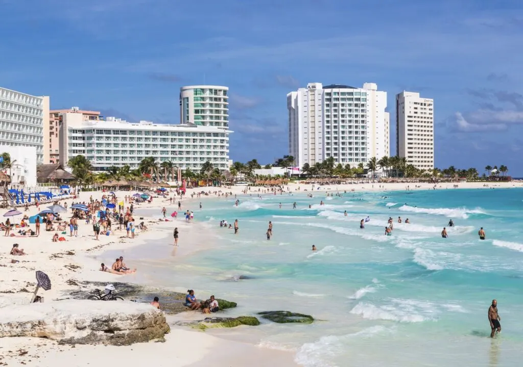 Cancun Beaches Filled with tourists in Hotel zone
