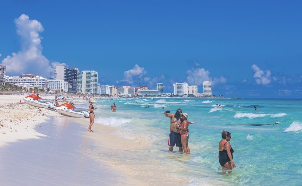 Cancun tourists enjoy beach