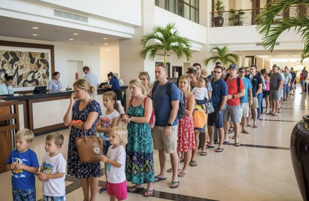 Long check in line family resort