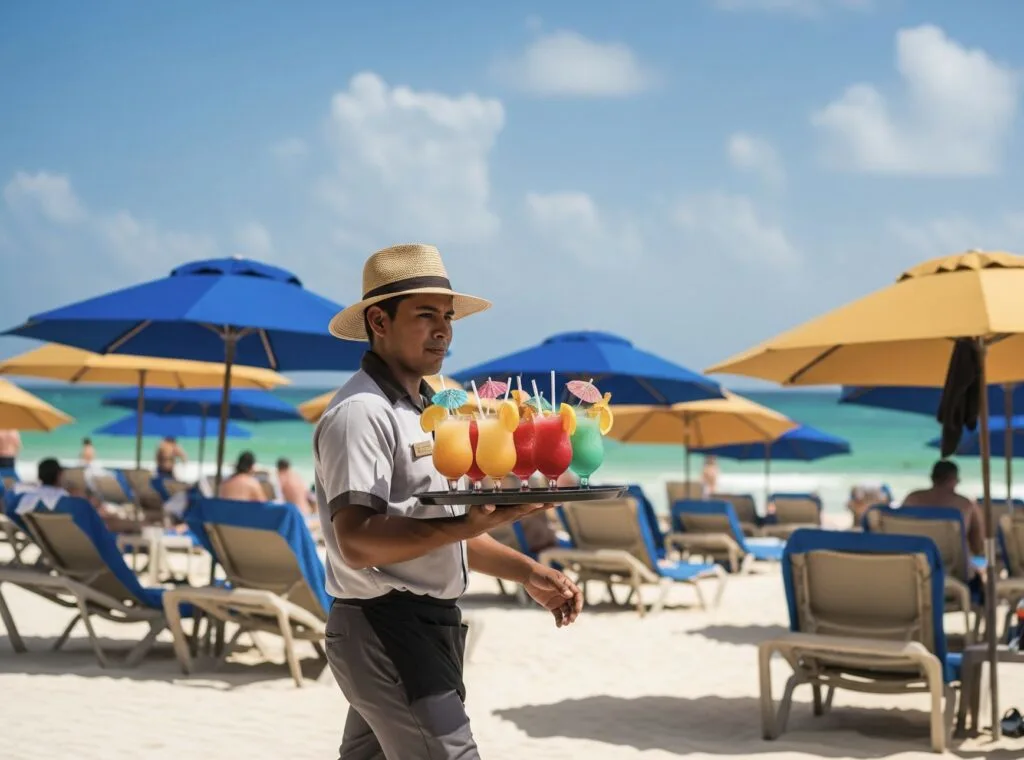 Server in hat cancun resort beach