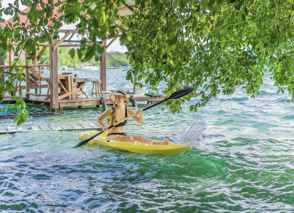 Woman kayaking in Bacalar