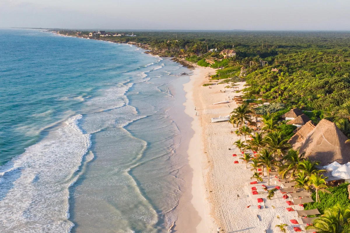 Aerial view of Tulum resorts