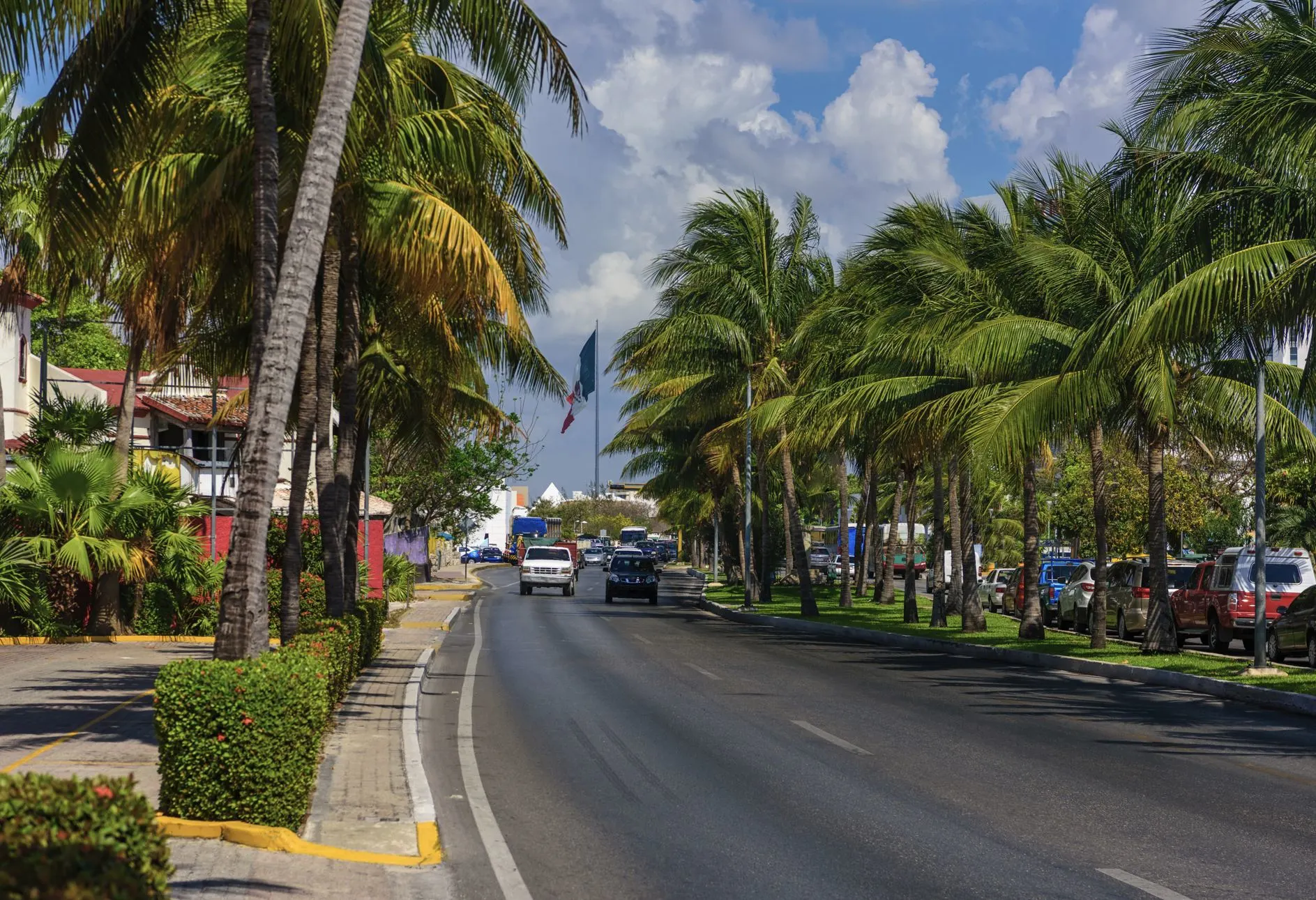 Cancun Road With Traffic