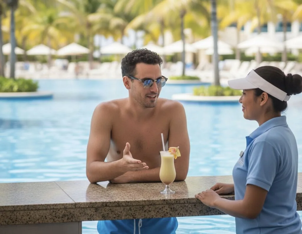 Guy talking with staff