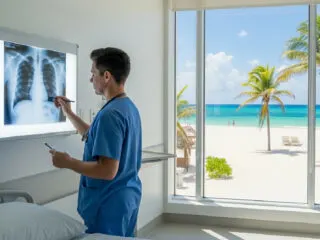 Hospital with beach in the background