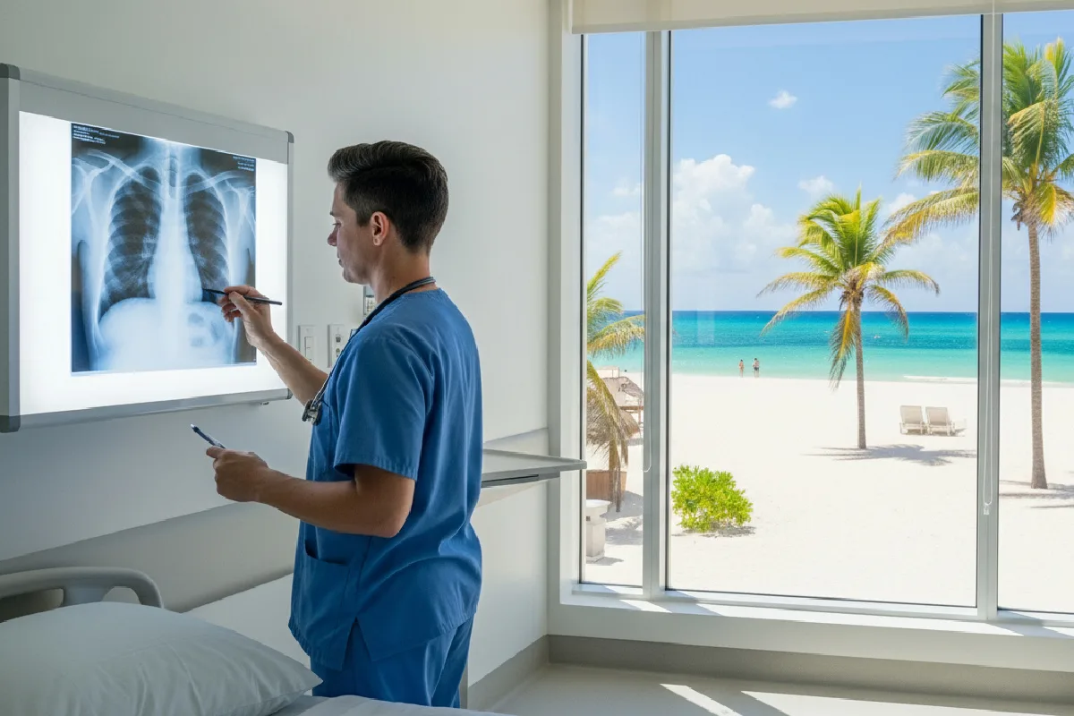Hospital with beach in the background