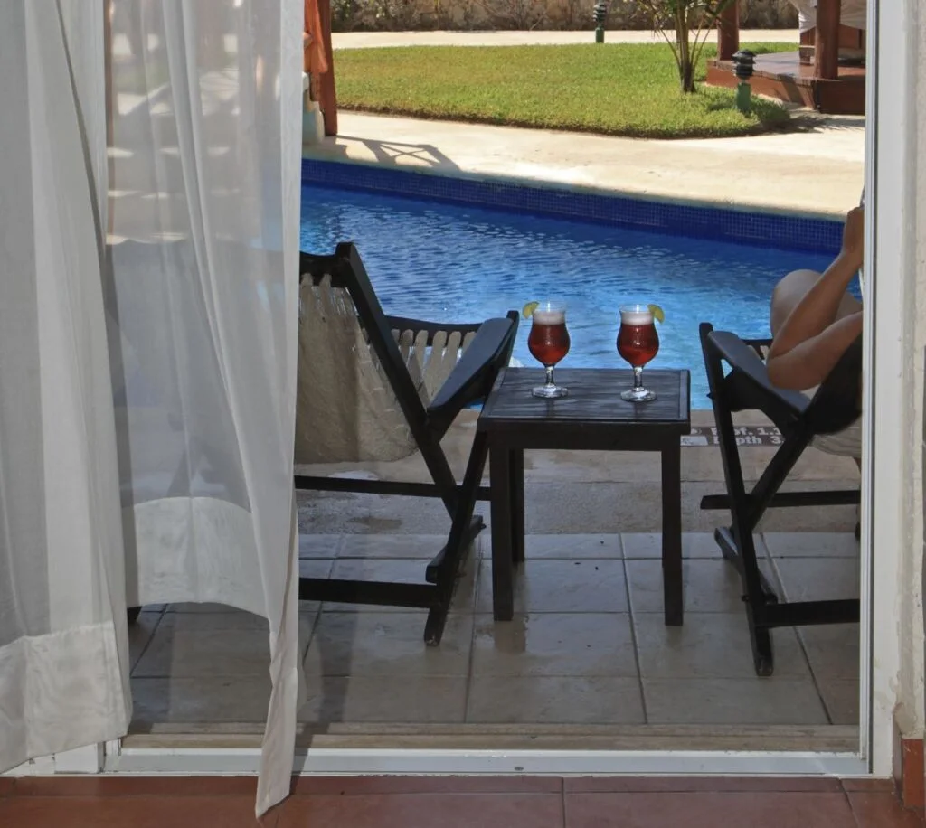 Patio door open in Cancun to swim out pool