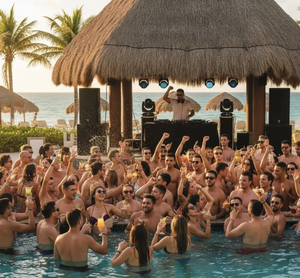 Spring Break Party vibe in Cancun pool 