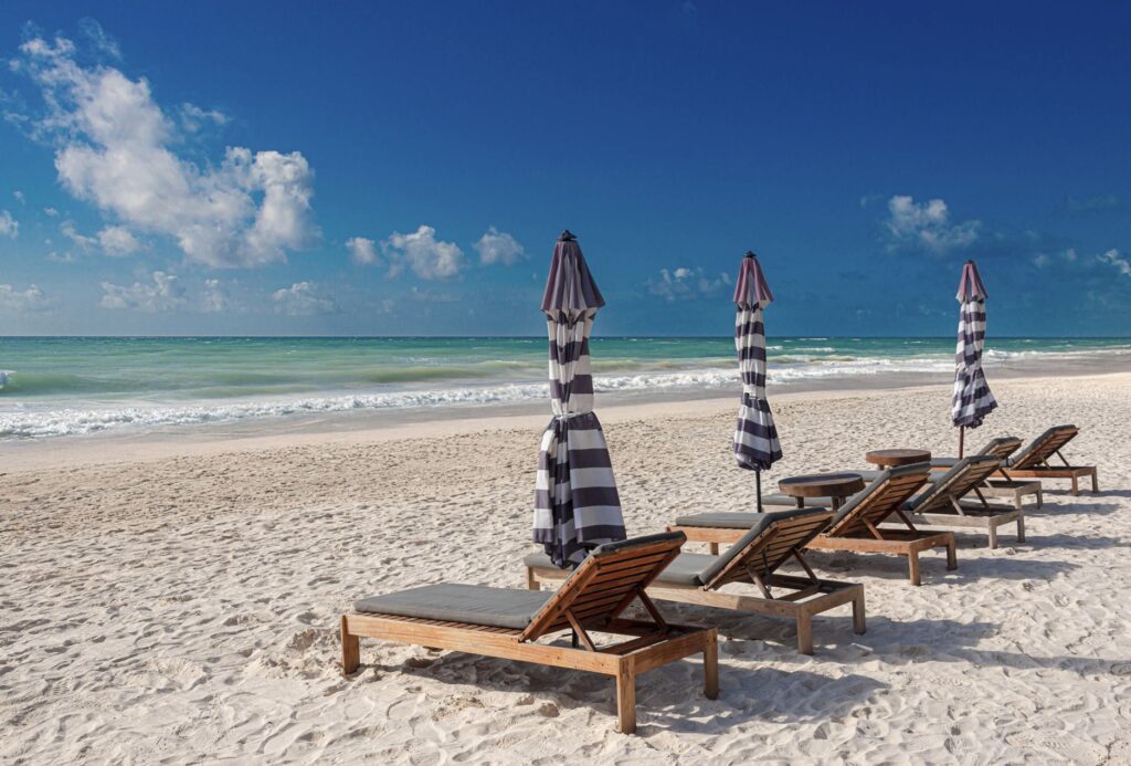 Loungers Chairs on Beach in Tulum