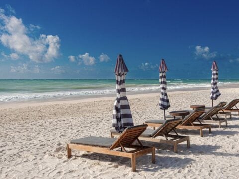 Loungers Chairs on Beach in Tulum