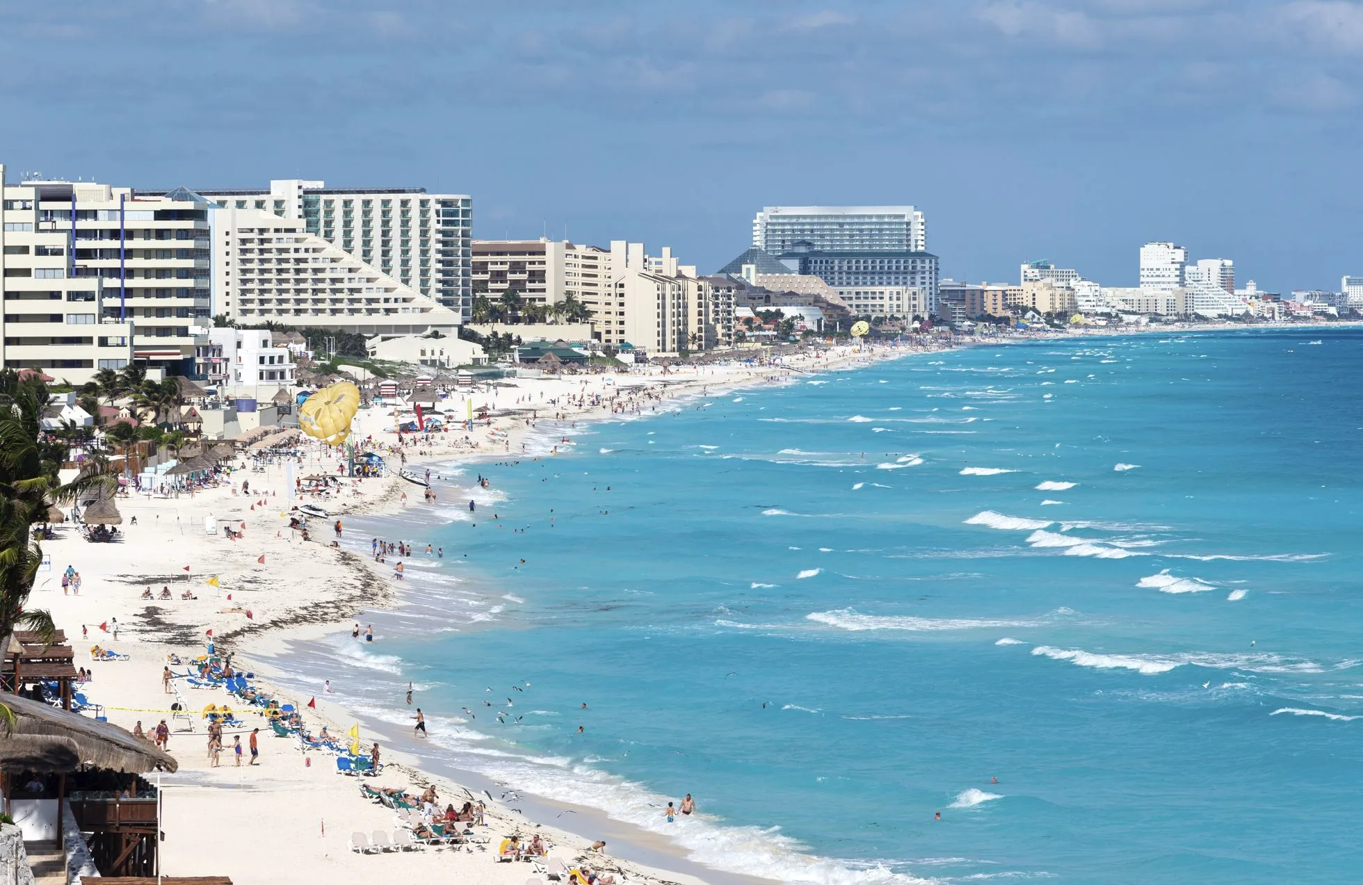 Busy Cancun Beach December hotels resorts tourists