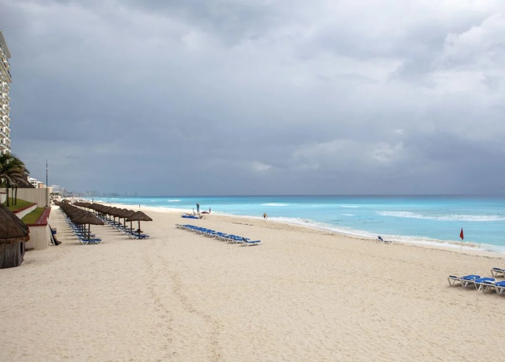 Empty Cancun beach Cloudy Cold day