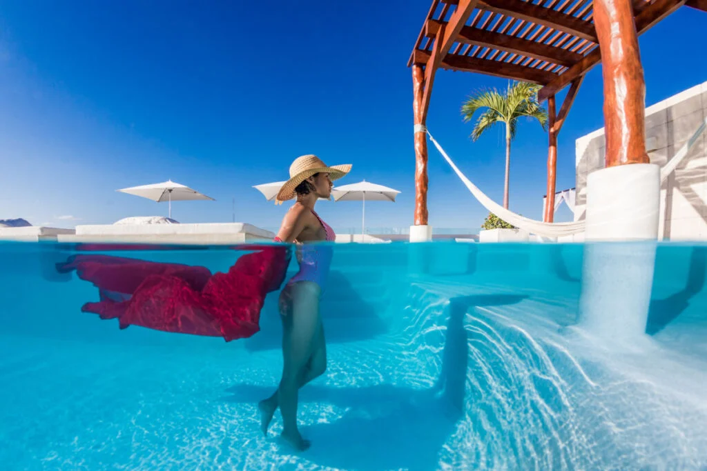 Woman in a pool in Cancun
