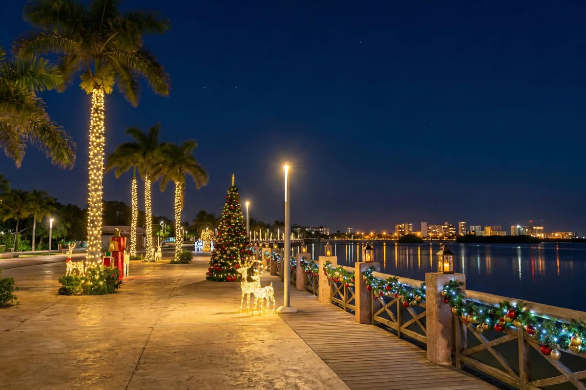 View of Malecon Tajamar in Cancun, Mexico Christmas themed.png