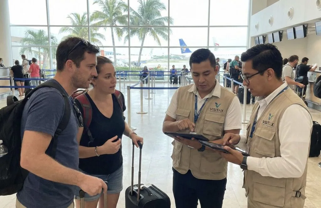 Visitax Agents talk to travelers