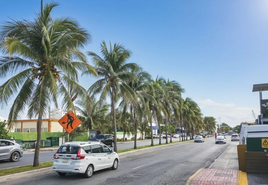 Cancun Hotel Zone Sidewalk and cars driving Original photo by Trevor kucheran