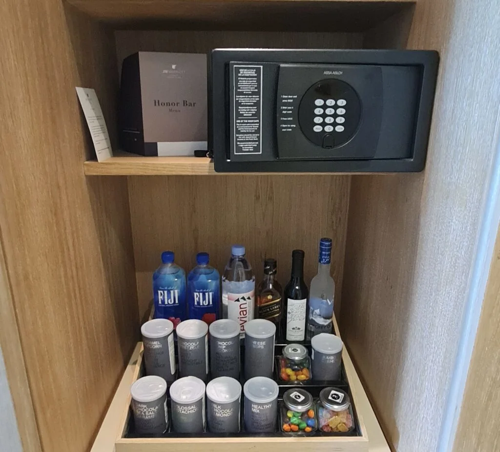 Resort Safe And Mini Bar Items at Cancun Resort. Original Image By Trevor Kucheran